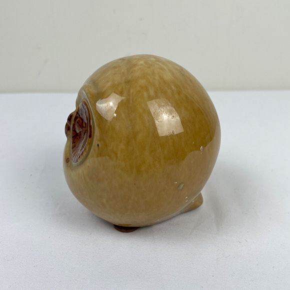 Vintage MCM Pottery Owl Round Big Eyes Tan Brown Glaze 4" - Picture 4 of 7